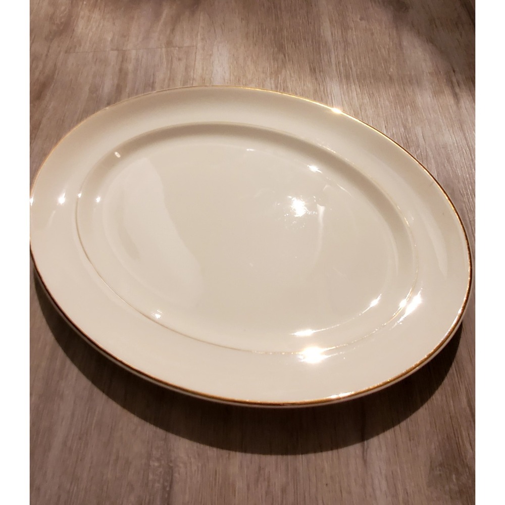 Vintage Homer Laughlin‎ Serving Platter Cream White With Gold Trimmed Accents